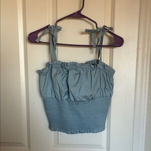 Danielle Bernstein Stone Blue Ruffled Crop Top